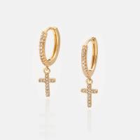 Brass Huggie Hoop Drop Earring plated micro pave cubic zirconia & for woman nickel lead & cadmium free 28.50mm Sold By Pair