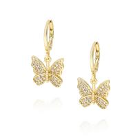 Brass Huggie Hoop Drop Earring, Butterfly, plated, micro pave cubic zirconia & for woman, more colors for choice, nickel, lead & cadmium free, 25x12.50mm, Sold By Pair