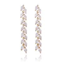 Brass Drop Earring, plated, micro pave cubic zirconia & for woman, more colors for choice, nickel, lead & cadmium free, 52x6.70mm, Sold By Pair