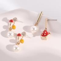 Brass Drop Earring with Plastic Pearl & for woman & with rhinestone nickel lead & cadmium free Sold By Pair