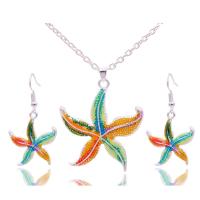 Cink ötvözet Ékszerek, fülbevaló & nyaklánc, Tengeri csillag, egynemű & zománc, kevert színek, 4.5x3.8cm (necklace), 4.1x2cm (earrings), Által értékesített Set