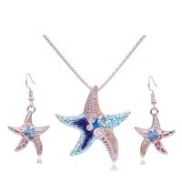 Tibetan Style Jewelry Sets, earring & necklace, with Seedbead, Starfish, Unisex & enamel, more colors for choice, 5.2x5.2cm (necklace), 4.2x2cm (earrings), Sold By Set
