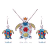 Tibetan Style Jewelry Sets, earring & necklace, with Seedbead, Turtle, Unisex & enamel, more colors for choice, 5.5x4.6cm (necklace), 4.3x2.1cm (earrings), Sold By Set
