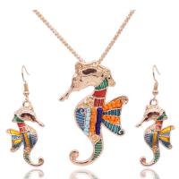 Parures de bijoux en alliage zinc, boucle d'oreille & collier, alliage de zinc, avec Seedbead, hippocampe, unisexe & émail, plus de couleurs à choisir, 5.9x3.2cm (necklace), 4.5x1.3cm (earrings), Longueur:53 cm, Vendu par fixé