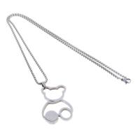 Stainless Steel Jewelry Necklace, Bear, Unisex, silver color, 43x28x2mm, Length:45 cm, Sold By PC