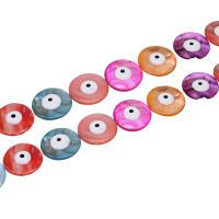 Natürliche farbige Muschelperlen, Muschel, flache Runde, DIY & böser Blick- Muster, farbenfroh, 24mm, verkauft per 38 cm Strang