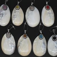 Shell Pendants Brass with Natural Stone & Rhinestone Clay Pave & Shell Sold By PC