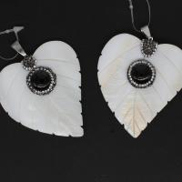 Shell Pendants Brass with Rhinestone Clay Pave & Black Agate & Shell Heart mixed colors Sold By PC