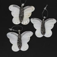Shell Pendants, Brass, with Rhinestone Clay Pave & Shell, Butterfly, mixed colors, 38x52x3mm, Sold By PC