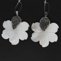 Shell Pendants Brass with Rhinestone Clay Pave & Shell Flower mixed colors Sold By PC