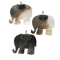 Μενταγιόν Shell, Ορείχαλκος, με πηλό rhinestone pave & Κέλυφος, Ελέφαντας, μικτά χρώματα, 49x50x3mm, Sold Με PC