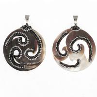 Shell Pendants, Brass, with Rhinestone Clay Pave & Shell, Round, mixed colors, 55x50x4mm, Sold By PC