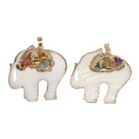 Natural White Shell Pendants Brass with Shell & Quartz Elephant mixed colors Sold By PC