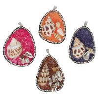 Shell Pendants, Brass, with Rhinestone Clay Pave & Trumpet Shell & Resin, more colors for choice, 58x45x8mm, Sold By PC