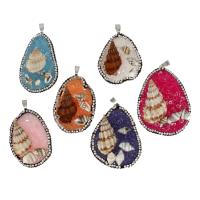 Shell Pendants, Brass, with Rhinestone Clay Pave & Trumpet Shell & Resin, more colors for choice, 56x43x11mm, Sold By PC