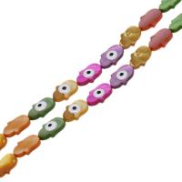 Contas de conchas coloridas naturais, concha, Mão, DIY & padrão de mau-olhado & esmalte, multi colorido, 15mm, vendido para 38 cm Strand