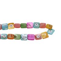 Perles de coquille colore naturelle, Carré, DIY & motif de mauvais œil & émail, multicolore, 12mm, Vendu par 38 cm brin