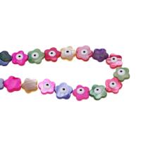 Perles de coquille colore naturelle, fleur, DIY & motif de mauvais œil & émail, multicolore, 15mm, Vendu par 38 cm brin