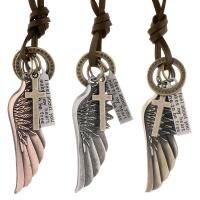 Collier de bijoux en alliage de zinc, avec vachette cordon & fer, aile d'ange, fait à la main, bijoux de mode & unisexe, plus de couleurs à choisir, 57x22mm, Longueur:70-73 cm, Vendu par PC