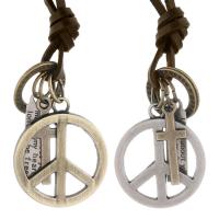 Tibetan Style Jewelry Necklace, with cowhide cord & Iron, Peace Logo, handmade, fashion jewelry & Unisex, more colors for choice, 30mm, Length:70-73 cm, Sold By PC