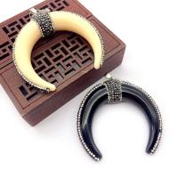 Resin Pendant with Ox Bone & Rhinestone Clay Pave Moon 68mm Sold By PC