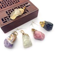Gemstone Pendants Jewelry Natural Stone with Brass irregular gold color plated 17x41- Sold By PC