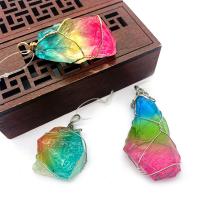 Quartz Gemstone Pendants, with Brass, irregular, plated, more colors for choice, 25x37-28x55mm, Sold By PC