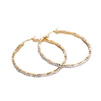 Stainless Steel Hoop Earring Round gold color plated with rhinestone golden Sold By Pair
