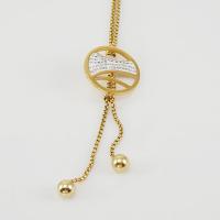 Stainless Steel Jewelry Necklace gold color plated Adjustable & with rhinestone golden Length 73 cm Sold By PC