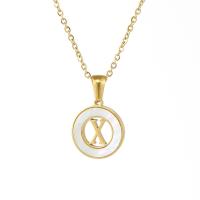 Stainless Steel Jewelry Necklace, with White Shell, gold color plated, fashion jewelry & different styles for choice & with letter pattern, golden, 15x2mm, Length:45 cm, Sold By PC