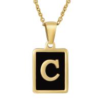 Stainless Steel Jewelry Necklace with 1.97 extender chain Square gold color plated & with letter pattern & enamel golden Length 45 cm Sold By PC