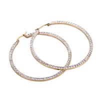 Titanium Steel Hoop Earring Round gold color plated fashion jewelry & with rhinestone golden Sold By Pair