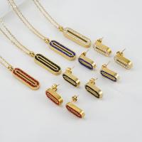 Fashion Stainless Steel Jewelry Sets, earring & necklace, gold color plated, 2 pieces & fashion jewelry & with rhinestone, more colors for choice, 10x34mmuff0c18x10mm, Length:45 cm, Sold By Set