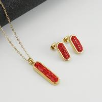 Fashion Stainless Steel Jewelry Sets, earring & necklace, gold color plated, 2 pieces & fashion jewelry & with rhinestone, more colors for choice, 7x31mm,10x7mm, Length:45 cm, Sold By Set
