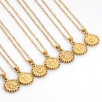 Stainless Steel Jewelry Necklace Round gold color plated fashion jewelry & with letter pattern golden 15.50mm Length 45 cm Sold By PC