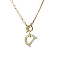 Titanium Steel Necklace, with 1.97 extender chain, Letter D, gold color plated, fashion jewelry & with rhinestone, golden, Length:40 cm, Sold By PC