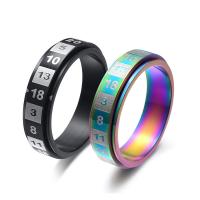 Titanium Čelik Finger Ring, pozlaćen, bez spolne razlike & s brojem uzorkom & različite veličine za izbor, više boja za izbor, 6mm, Veličina:6-11, Prodano By PC