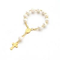 Zinc Alloy Pray Beads Bracelet with Glass Pearl Cross plated Unisex 6mm 8mm Length Approx 7 Inch Sold By PC