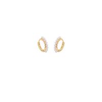 Zinc Alloy Huggie Hoop Earring with Plastic Pearl Donut gold color plated Korean style & for woman nickel lead & cadmium free 10mm Sold By Pair