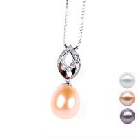 Freshwater Pearl Pendants, 925 Sterling Silver, with Freshwater Pearl, with rhinestone, more colors for choice, 9x23mm, Hole:Approx 1.5mm, Sold By PC