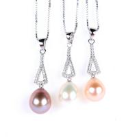 Freshwater Pearl Pendants, 925 Sterling Silver, with Freshwater Pearl, with rhinestone, more colors for choice, 9x32mm, Sold By PC