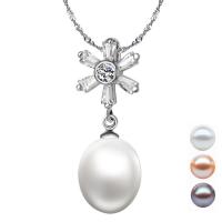 Freshwater Pearl Pendants, 925 Sterling Silver, with Freshwater Pearl, with rhinestone, more colors for choice, 9x23mm, Sold By PC