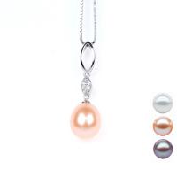 Freshwater Pearl Pendants, 925 Sterling Silver, with Freshwater Pearl, with rhinestone, more colors for choice, 9x28mm, Sold By PC
