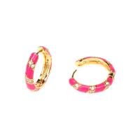 Brass Hoop Earring gold color plated micro pave cubic zirconia & for woman & enamel nickel lead & cadmium free Sold By Pair