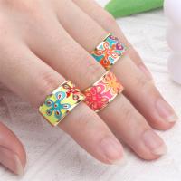Brass Finger Ring, gold color plated, with flower pattern & for woman & enamel, more colors for choice, nickel, lead & cadmium free, 12mm, Sold By PC