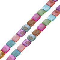 Perles de coquille colore naturelle, Carré, DIY, multicolore, 12mm, Vendu par 38 cm brin