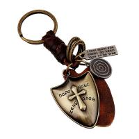 Tibetan Style Key Clasp, with Full Grain Cowhide Leather, fashion jewelry & with cross pattern & for woman, 110mm, Sold By PC