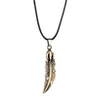 Tibetan Style Jewelry Necklace, with Wax Cord, Feather, plated, fashion jewelry & Unisex, antique bronze color, 13x60mm, Length:45 cm, Sold By PC