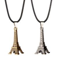Collier de bijoux en alliage de zinc, avec corde de cire, Tour Eiffel, Placage, bijoux de mode & unisexe, plus de couleurs à choisir, 16x39mm, Longueur:45 cm, Vendu par PC