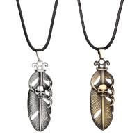 Tibetan Style Jewelry Necklace, with Wax Cord, Feather, plated, fashion jewelry & with skull pattern & Unisex, more colors for choice, 19x55mm, Length:45 cm, Sold By PC